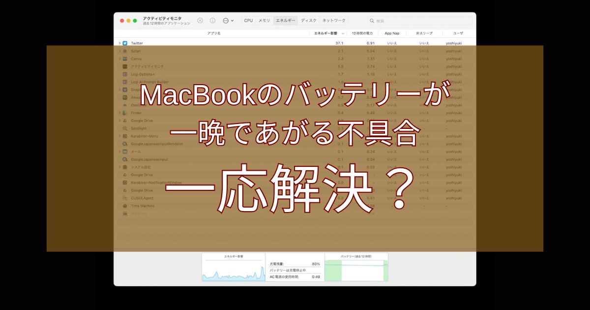 MacBookのバッテリーが一晩であがる不具合